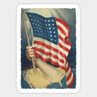The Arm of America with the Flag Vintage Postcard Art Sticker